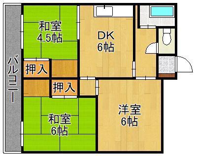 サングリーン中本町(3DK/2階)の間取り写真