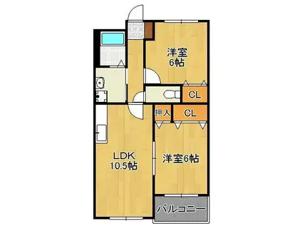 リバティヒルズ浅生(2LDK/3階)の間取り写真