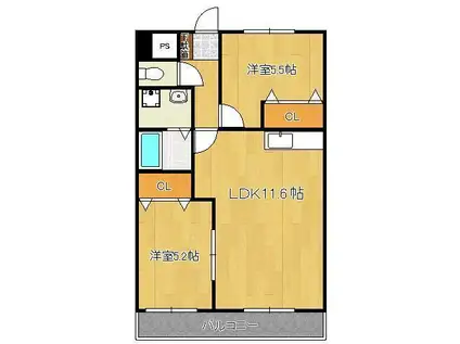 フォレストヴィラ高炉台(2LDK/7階)の間取り写真