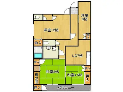 ナンバーワン八幡駅前ビル(4DK/2階)の間取り写真