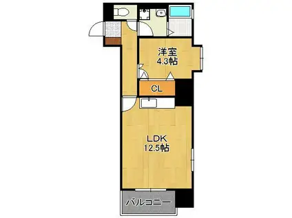 レクオス朋(1LDK/4階)の間取り写真