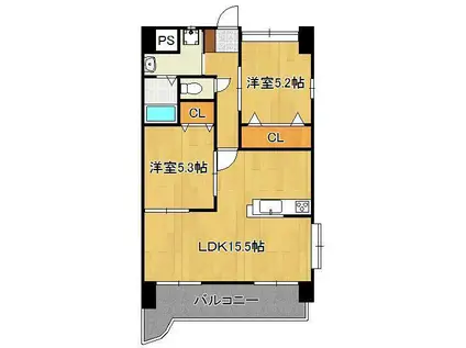 戸畑駅前銀座ビル(2LDK/6階)の間取り写真