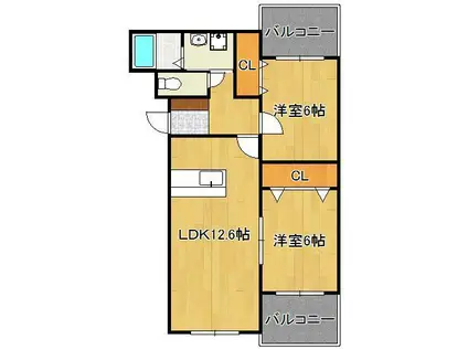 パルフェゆうわ(2LDK/3階)の間取り写真