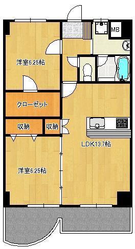 CREWS ROI.TENJIN (2LDK/3階)の間取り写真