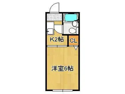 フォーラム枝光B(1K/2階)の間取り写真
