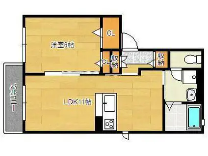 プロスパー天神(1LDK/1階)の間取り写真