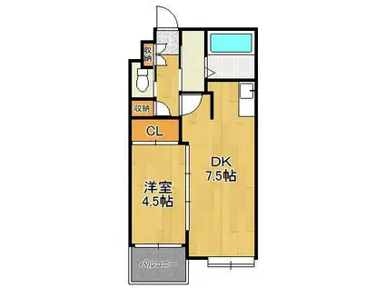 ニューリバー戸畑(1DK/4階)の間取り写真