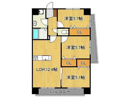 アローネ諏訪町(3LDK/3階)の間取り写真