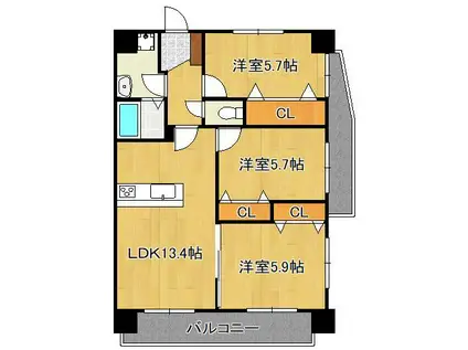 アローネ諏訪町(3LDK/5階)の間取り写真