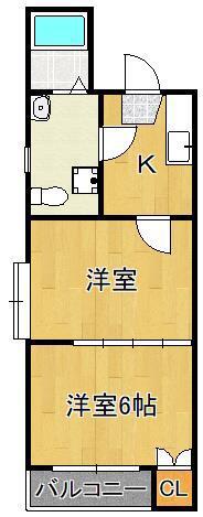 ベルシオン北九州2(2K/1階)の間取り写真