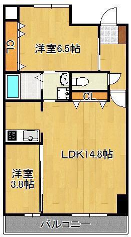 ルミナスAI八幡(2LDK/4階)の間取り写真