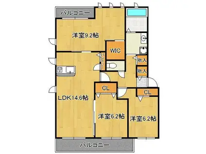 ロアーブル六番館(3LDK/2階)の間取り写真