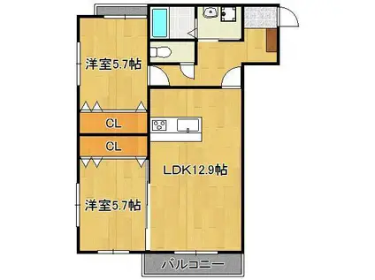 アドヴァンスコート到津の森(2LDK/3階)の間取り写真