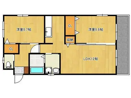 ビューテラス清田1棟(2LDK/2階)の間取り写真