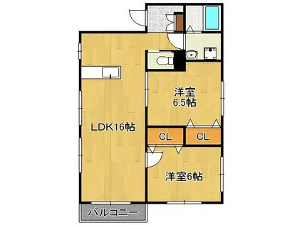 プチメゾン茶屋町Ⅰ(2LDK/2階)の間取り写真