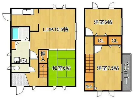 鹿児島本線 戸畑駅 バス乗車時間：12分 菅原神社前バス停で下車 徒歩3分 2階建 築11年(3LDK)の間取り写真