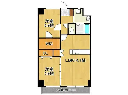 THE SQUARE・GRAND RESIDENCE(2LDK/9階)の間取り写真