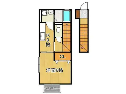 エスペランサ祇園原町(1K/2階)の間取り写真
