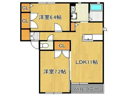 ロアーブル弐番館(2LDK/2階)の間取り写真