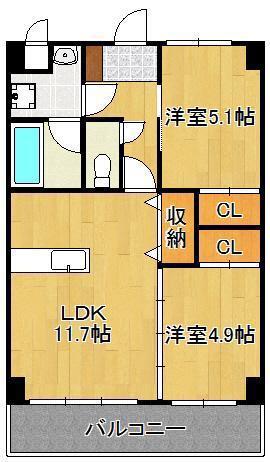 プランドール一枝(2LDK/5階)の間取り写真