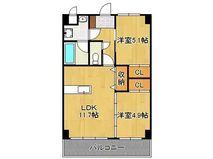 プランドール一枝(2LDK/6階)の間取り写真