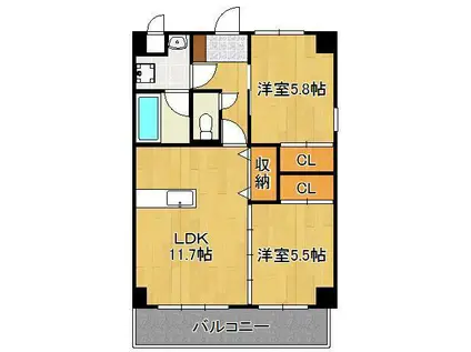 プランドール一枝(2LDK/6階)の間取り写真