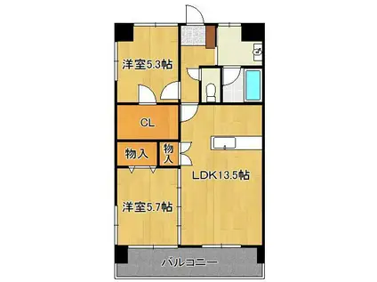 ザ・ヒルズ戸畑(2LDK/12階)の間取り写真