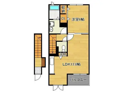 カーサ 中畑(1LDK/2階)の間取り写真