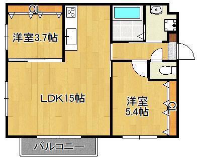 ルネス枝光(2LDK/1階)の間取り写真