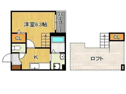 ソフィアHJ2(1K/1階)の間取り写真