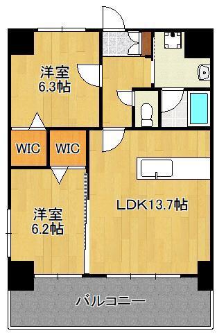 THE SQUARE PLATINUM RESIDENCE(2LDK/11階)の間取り写真