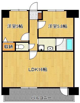リオグランデ中央(2LDK/7階)の間取り写真