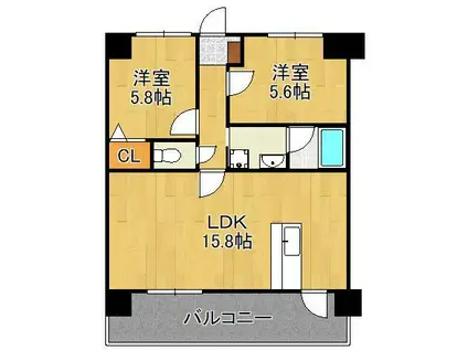 リオグランデ中央(2LDK/10階)の間取り写真