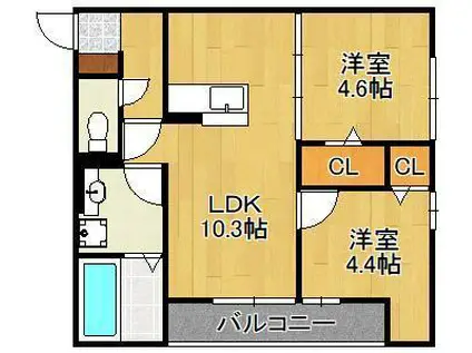 ARIGA10 C棟(2LDK/2階)の間取り写真