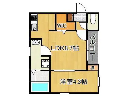 ビブレ九工大前(1LDK/3階)の間取り写真