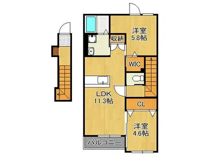 ヴェルジュ菅原(2LDK/2階)の間取り写真