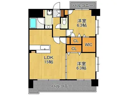 グランヒルズ戸畑(2LDK/3階)の間取り写真