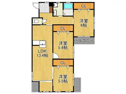 クローリス仙水(3LDK/2階)の間取り写真