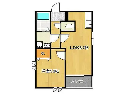 GRAZIOSO戸畑(1LDK/3階)の間取り写真