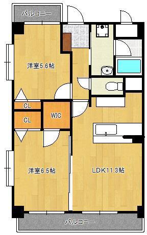 ニューシャイン戸畑(2LDK/5階)の間取り写真