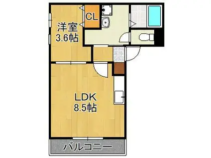 クロノ戸畑Ⅱ(1LDK/1階)の間取り写真