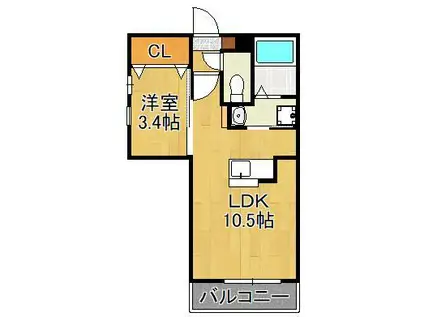 CHERIM戸畑Ⅲ(1LDK/1階)の間取り写真