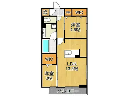 ルシオル鞘ヶ谷(2LDK/2階)の間取り写真