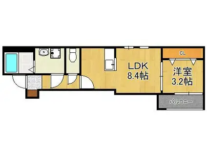 ファステート九工大前(1LDK/1階)の間取り写真