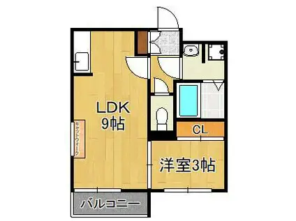 KATZE戸畑(1LDK/3階)の間取り写真