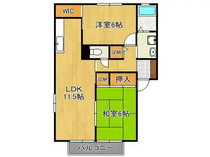 アネシス東大谷ⅡB棟(2LDK/1階)の間取り写真