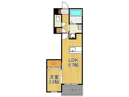 ヴィアンジュ中原東(1LDK/1階)の間取り写真