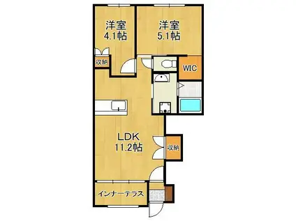 ソリジエ(2LDK/1階)の間取り写真