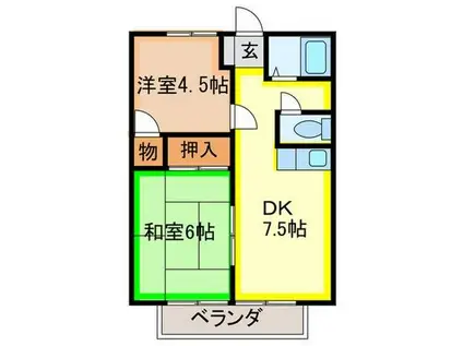 ワシダハイツ槻田(2DK/2階)の間取り写真