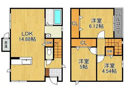 鹿児島本線 スペースワールド駅 バス乗車時間：13分 荒生田バス停で下車 徒歩3分 2階建 築1年(3LDK)の間取り写真